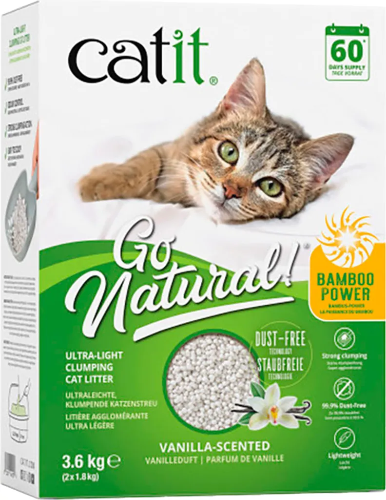 Litière agglomérante sans poussière en bambou pour chat sensible