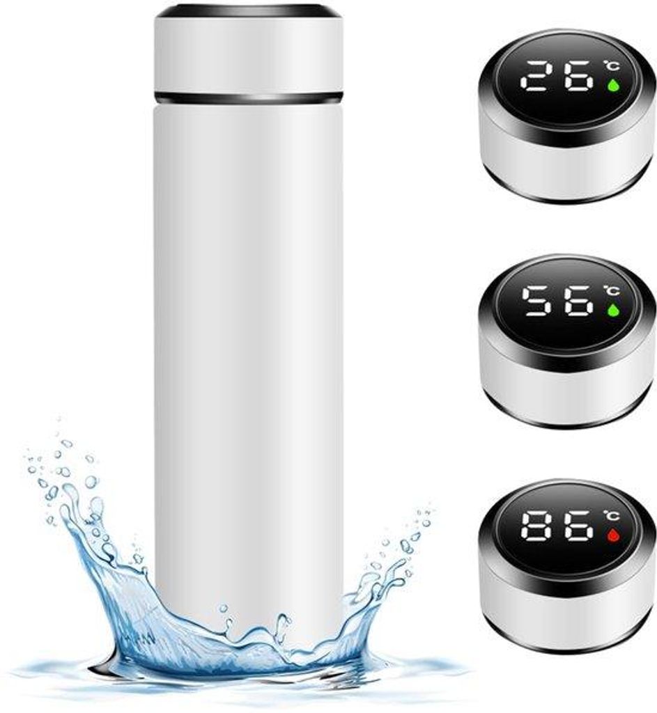 Thermosfles 500ml mit LED-Temperaturanzeige, vakuum-isolierte Trinkflasche aus Edelstahl, lekvrij, BPA-frei für Büro, Reisen, Sport