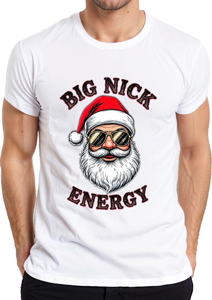 BIG NICK ENERGY Weihnachtsmann Sonnenbrille Weihnachtsgeschenk Herren T-Shirt, Weiß, M