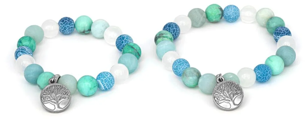 Duo de bracelets perles naturelles Jade et Amazonite pour mères et filles
