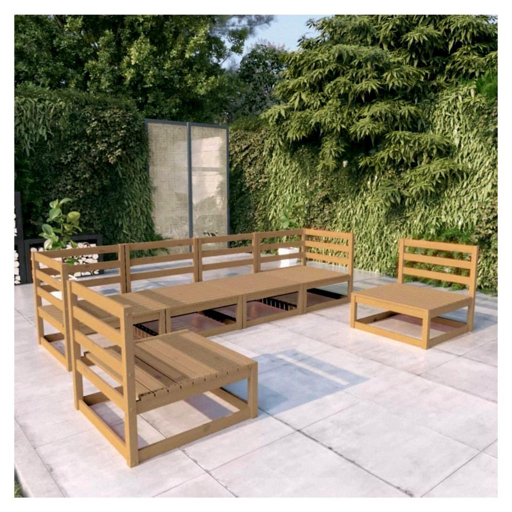 6-teiliges Garten-Lounge-Set aus honigbraunem Kiefernholz, modular erweiterbar für den Außenbereich, Terrasse und Balkon, robuste Sitzgruppe