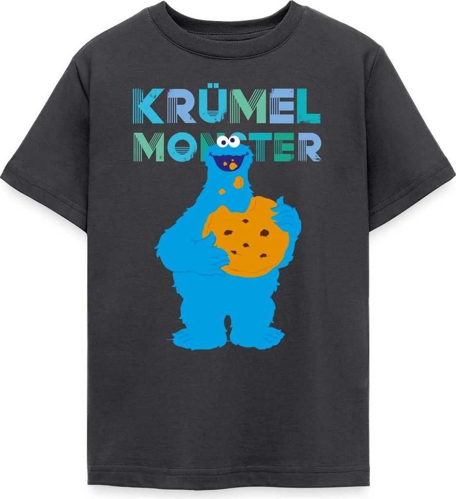 Spreadshirt Sesamstraße Krümelmonster Riesencookie Teenager T-Shirt, 152/164 (12-14 Jahre), Dunkelgrau