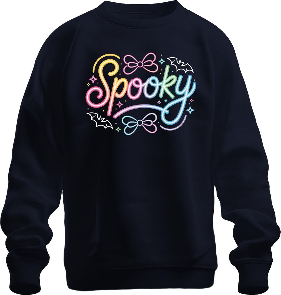 Spooky Halloween Neon Pastell Fledermaus Schleife Niedlich Kawaii Uni Sweatshirt Pullover, Navy, S