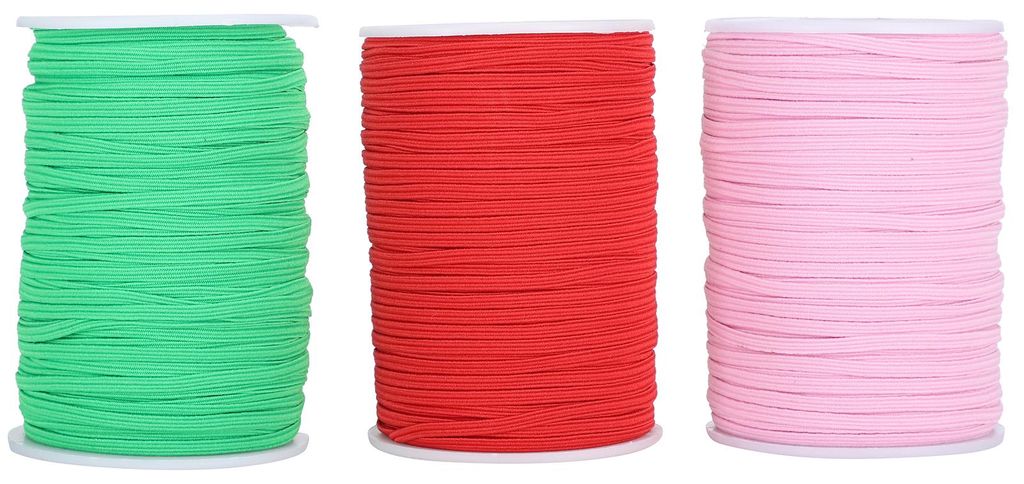 Elastisches Band, flaches Nähseil, Kordel, Schnur, DIY-ärmelmaskenherstellung, hochelastisch, 100-Yard-Rolle (Rot, Rosa, Grün)