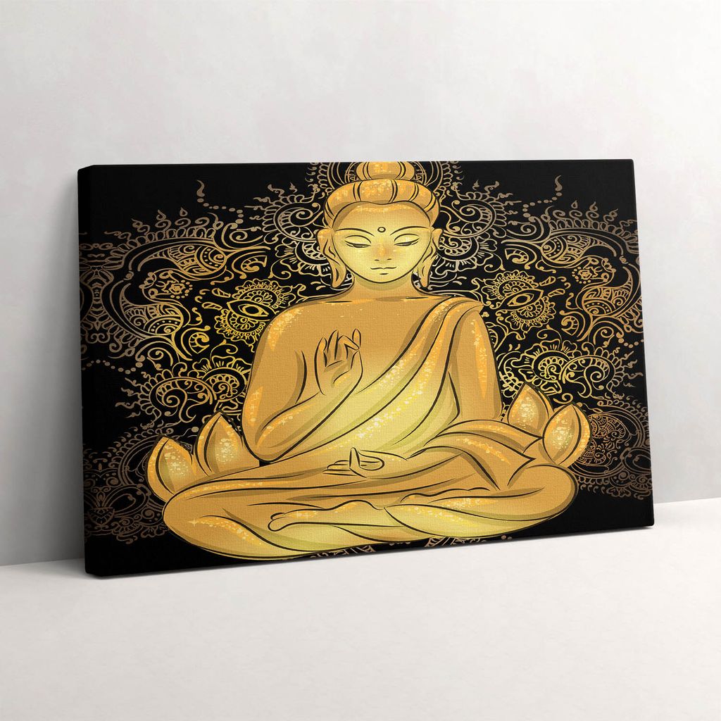 Goldener Zen-Buddha – Leinwandbild Wandbild – 30x20 cm – Leinwandbilder – Wandbilder – Schlafzimmer – Flur