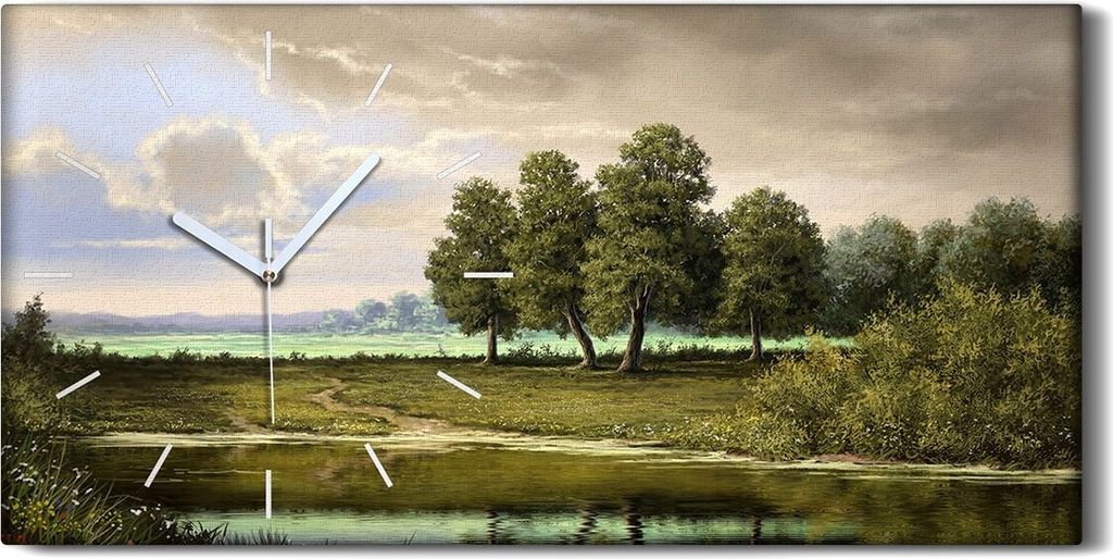 Wanduhr Bürouhr Leinwand Bild Kunstdruck 60x30 Landschaft digitale Malerei Fluss - weiße Hände