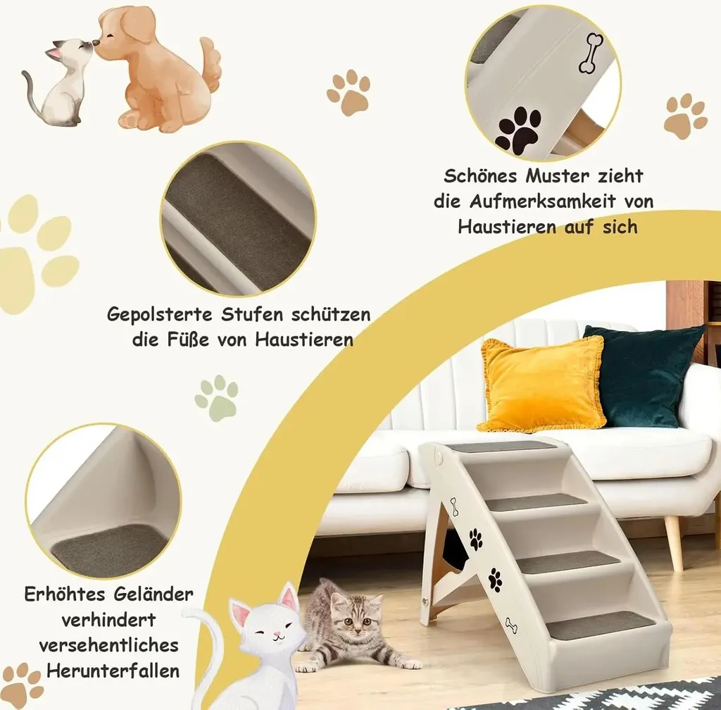 Escalier à 4 marches pour chiens et chats pliable en plastique résistant