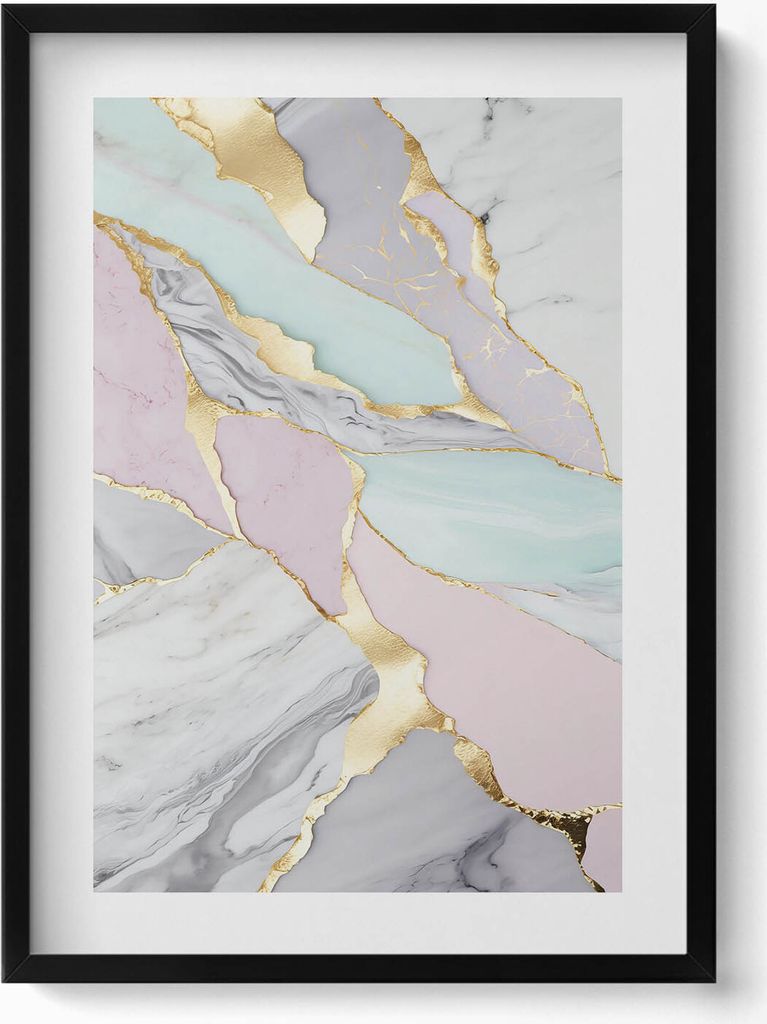 Marmor-Muster– Wandbild mit Rahmen – Gerahmtes Bild – Wanddekoration – 50x70 cm – Schwarz Rahmen