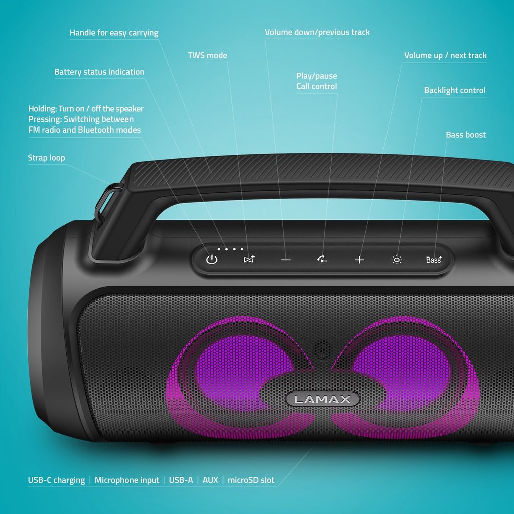 LAMAX PartyGo1 Play, Bluetooth párty reproduktor, 50 W, 15 Obrázok produktu 5