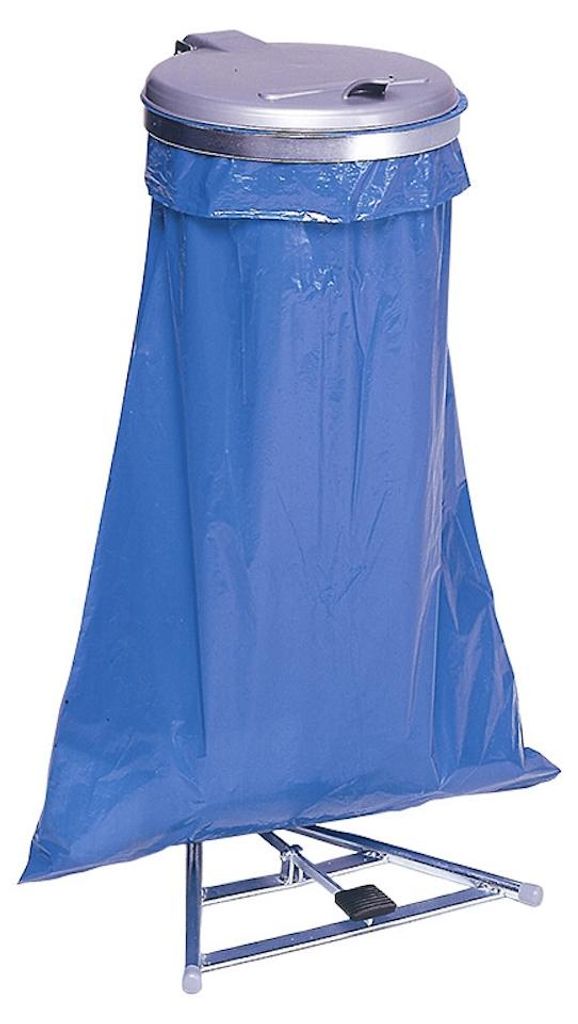 Robuster Müllsackständer mit Fußpedal | 120 Liter, HxBxT 100x49x49cm | Stahl | Verzinkt-Silber