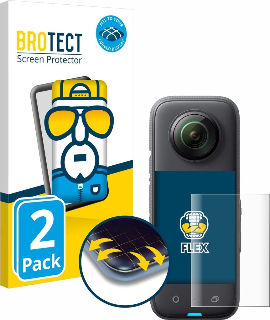 2x BROTECT Fullscreen Schutzfolie für Insta360 X3 Displayschutz Folie Fullcover Klar Transparent