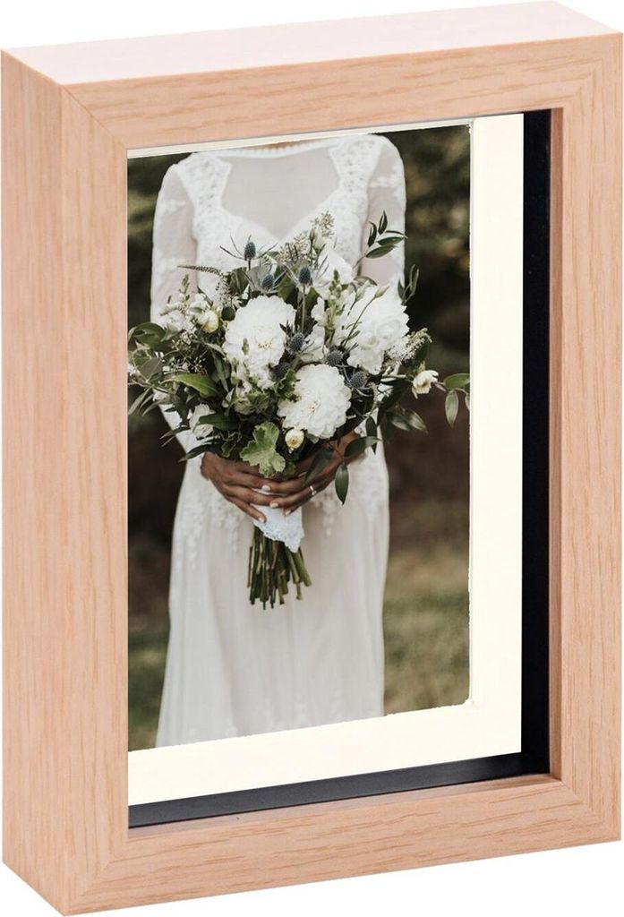 Light Wood 5 x 7" 3D-Schatten-Kasten-Foto-Rahmen - Pop-up-Anzeige Bilderrahmen mit 4 x 6" Berg - Glas Aperture - helles Holz / Elfenbein
