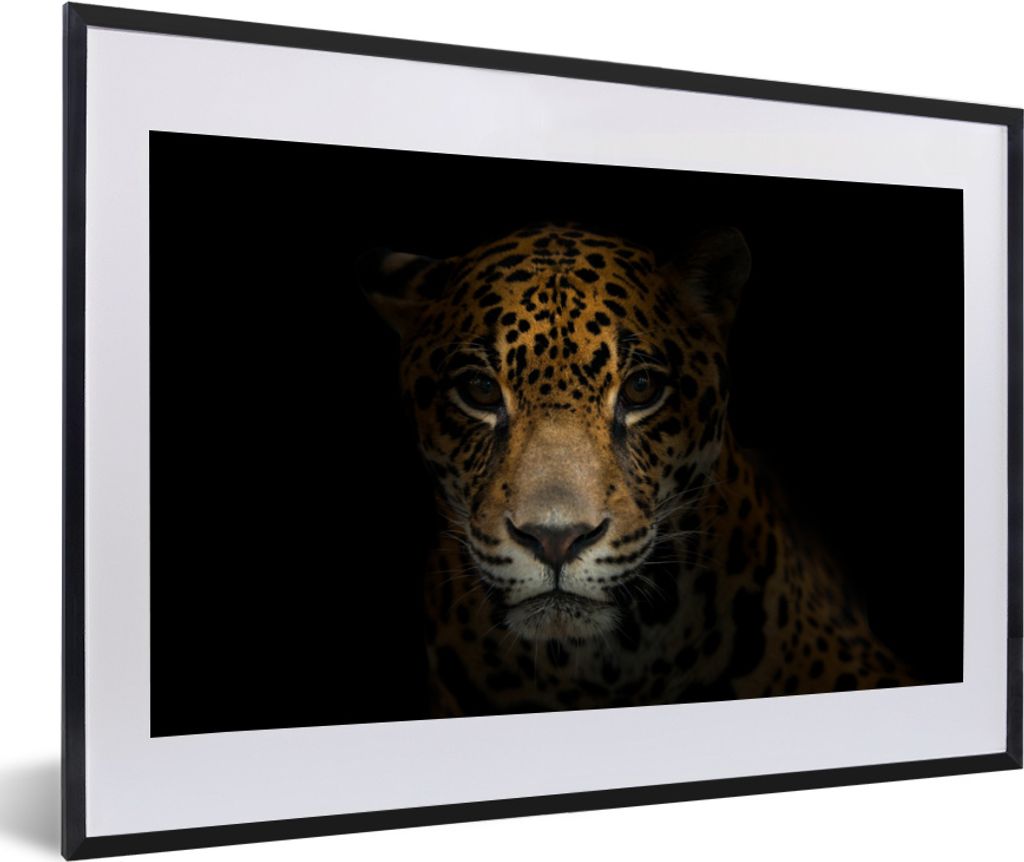 MuchoWow MuchoWow Gerahmtes Poster Panther - Schwarz - Nacht 60x40 cm - Poster mit zchwarzem Bilderrahmen - Schlafzimmer - Plakat in Rahmen - D...