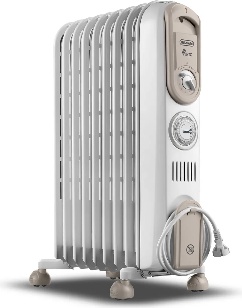 Radiateur Bain d'Huile 1800W DeLonghi V550918T avec Thermostat Réglable