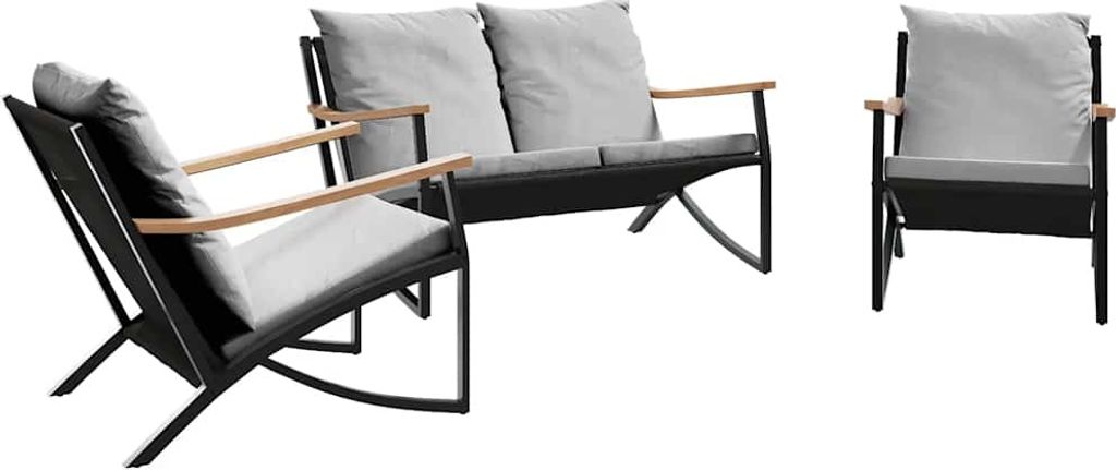 vidaXL 3-tlg. Balkonmöbel-Set mit Kissen Schwarz Stahl