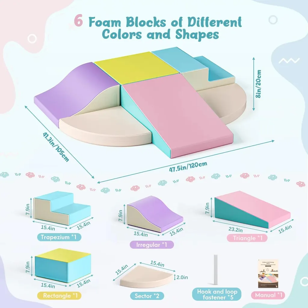 Aire de jeux d'intérieur en mousse 6 blocs pour motricité bébé 3 ans