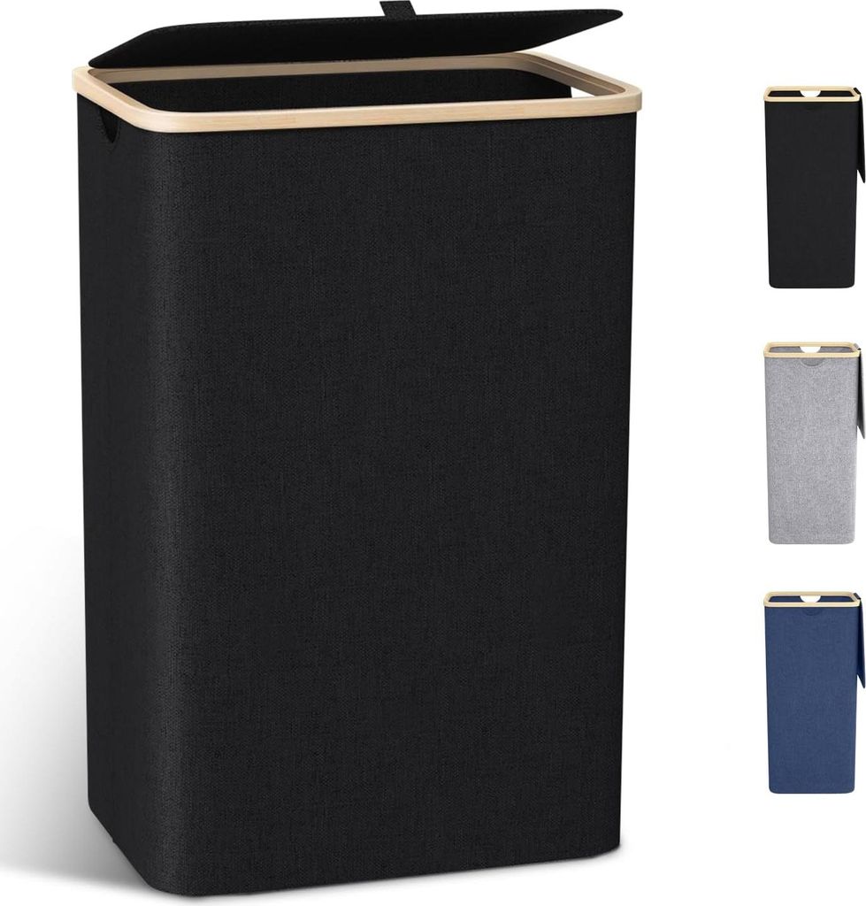 Wäschekorb mit Deckel Groß, 100L Wäschesammler schmal mit herausnehmbaren Wäschesack Laundry Baskets Wäscheschrank Wäschetruhe Wäschetonne S...