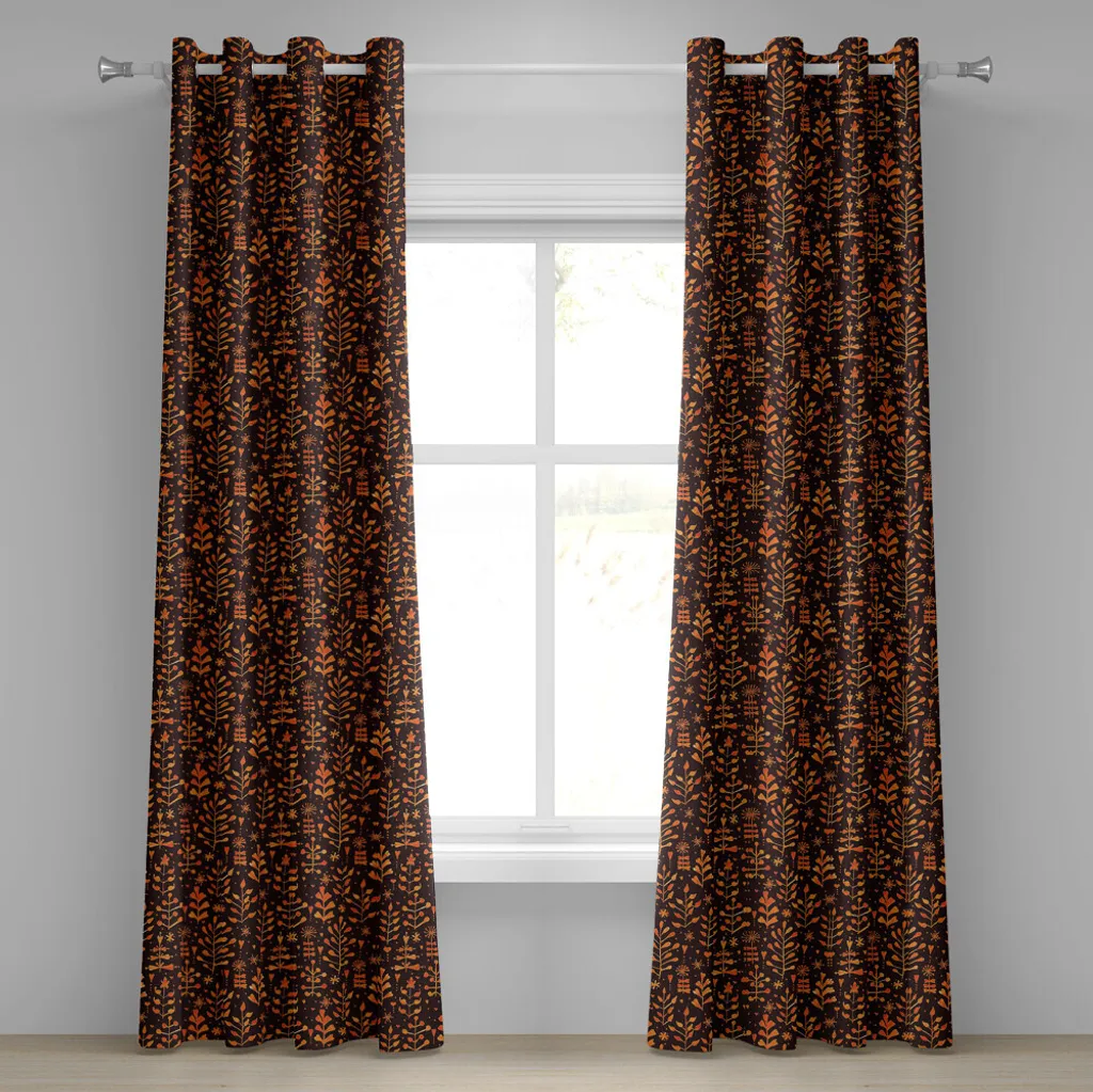 Paire de Rideaux Décoratifs Thème Automne en Tissu Aquarelle 280x175