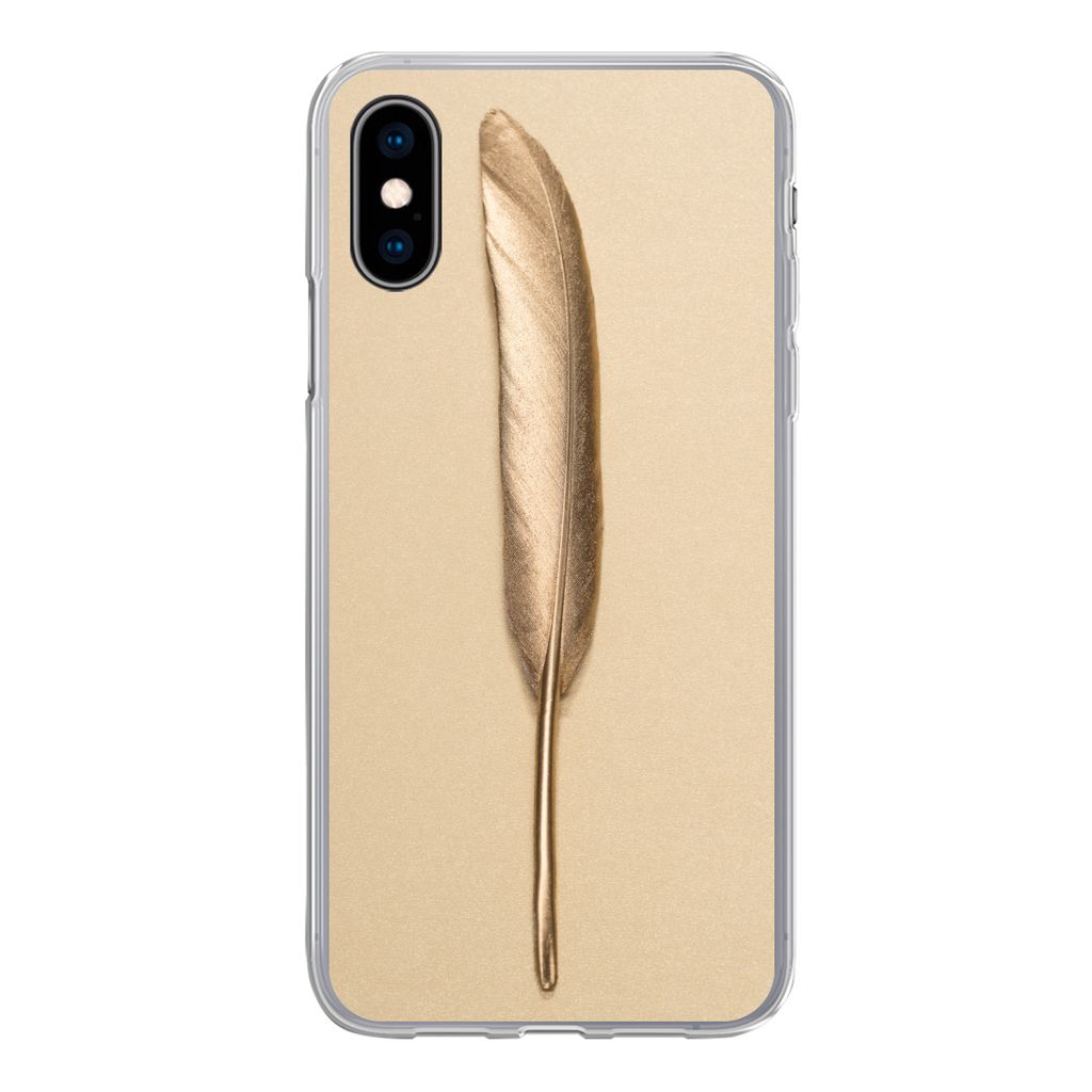 MuchoWow Handyhülle Schutzhülle Hülle für iPhone X Gold bemalte Feder auf einem goldenen Hintergrund Silikon Softcase Handy Hülle - Handyhülle