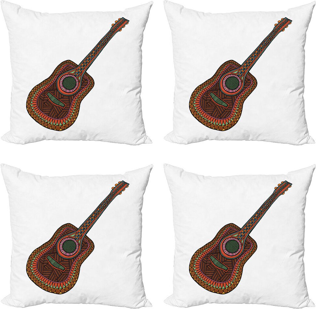 ABAKUHAUS Klassischer Rock Kissenbezug Set (4 Stück), Akustische Gitarre, Moderner Doppelseitiger Digitaldruck, 45 cm x 45 cm, Mehrfarbig
