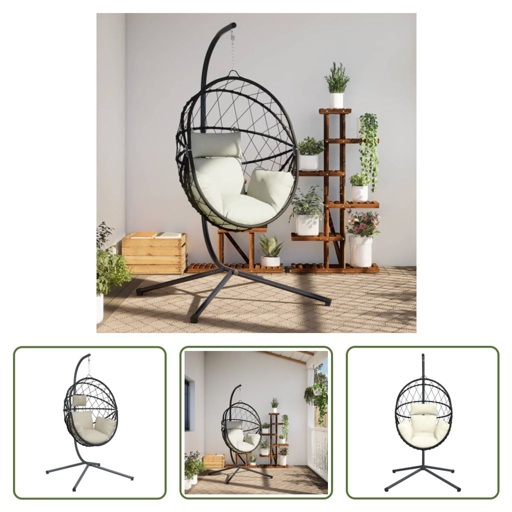 The Living Store Hängesessel Ei-Design mit Ständer Beige Rattan und Stahl