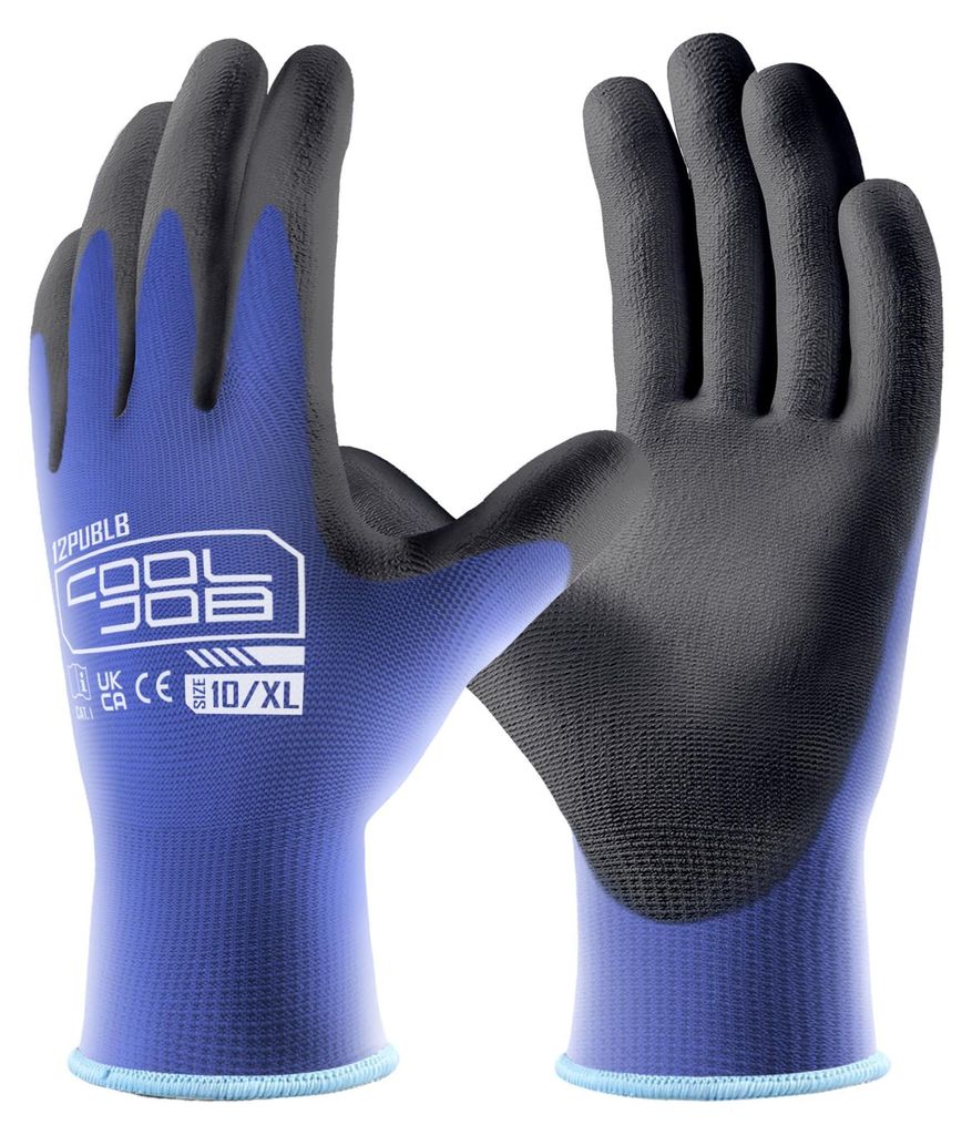 12 Paar Herren-Arbeitshandschuhe aus PU, Größe 10/XL; atmungsaktive Damen-Gartenhandschuhe mit optimalem Grip und feiner Tastsensibilität, blau