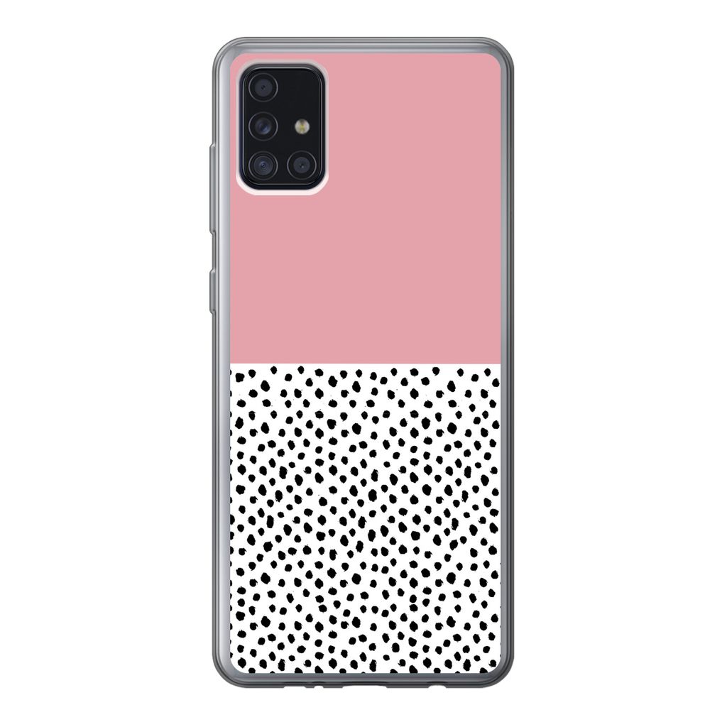 MuchoWow Handyhülle Schutzhülle Hülle für Samsung Galaxy A52 5G Polka dots - Schwarz - Rosa Silikon Softcase Handy Hülle - Umschlag