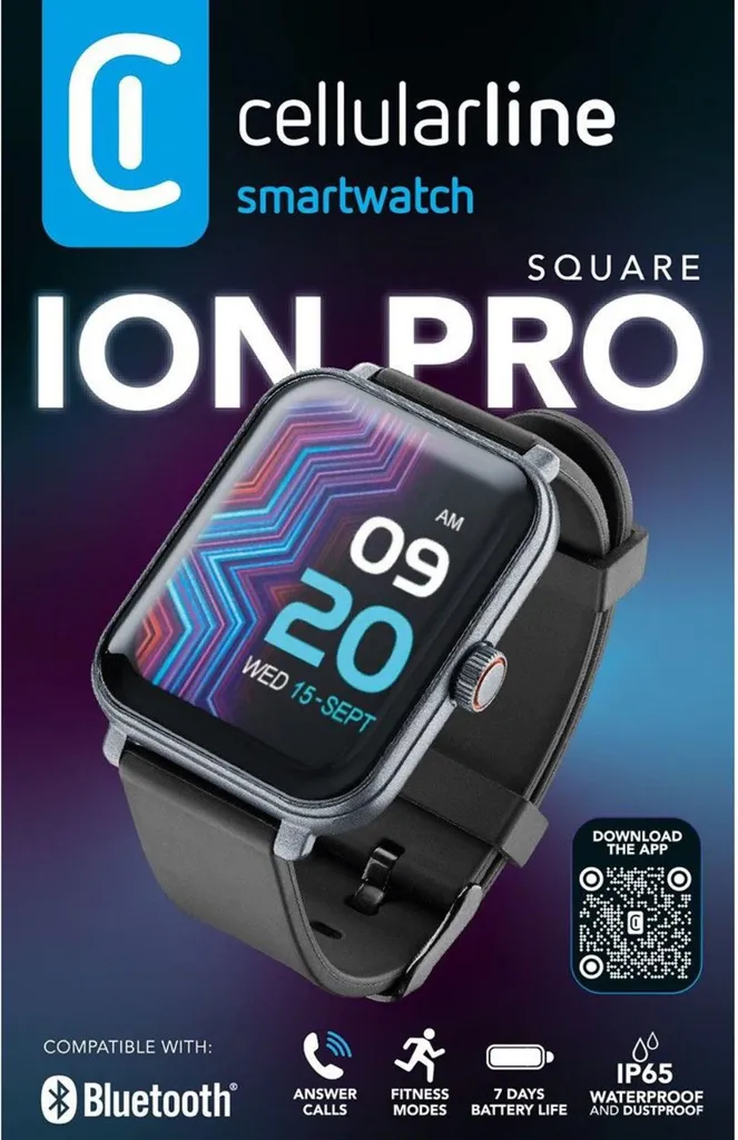 Cellularline ION PRO Montre Connectée Square Bluetooth avec Application