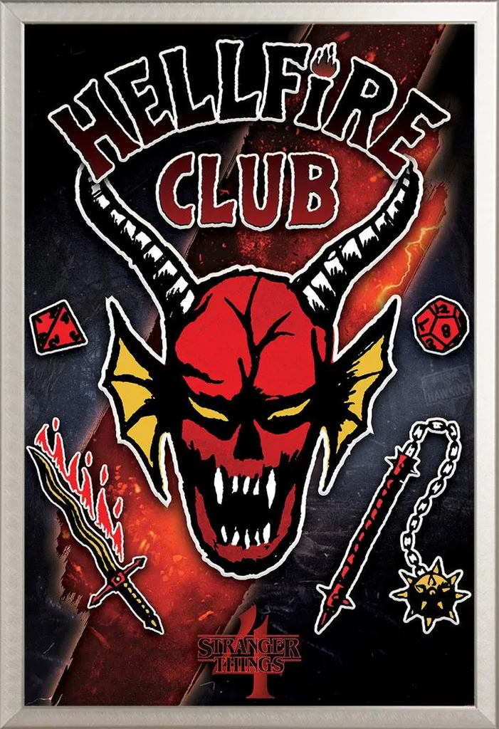 Décoration murale Stranger Things 4 Hellfire Club poster cadre argenté