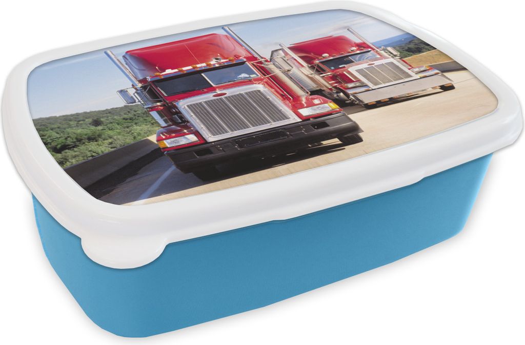 KitchenYeah Lunchbox Brotzeit Brotdose 17x11 cm Rote Lastwagen auf der Autobahn Kinder Brotzeitdose - Lunch - Kunststoff - Brotbüchse - Sandwic...