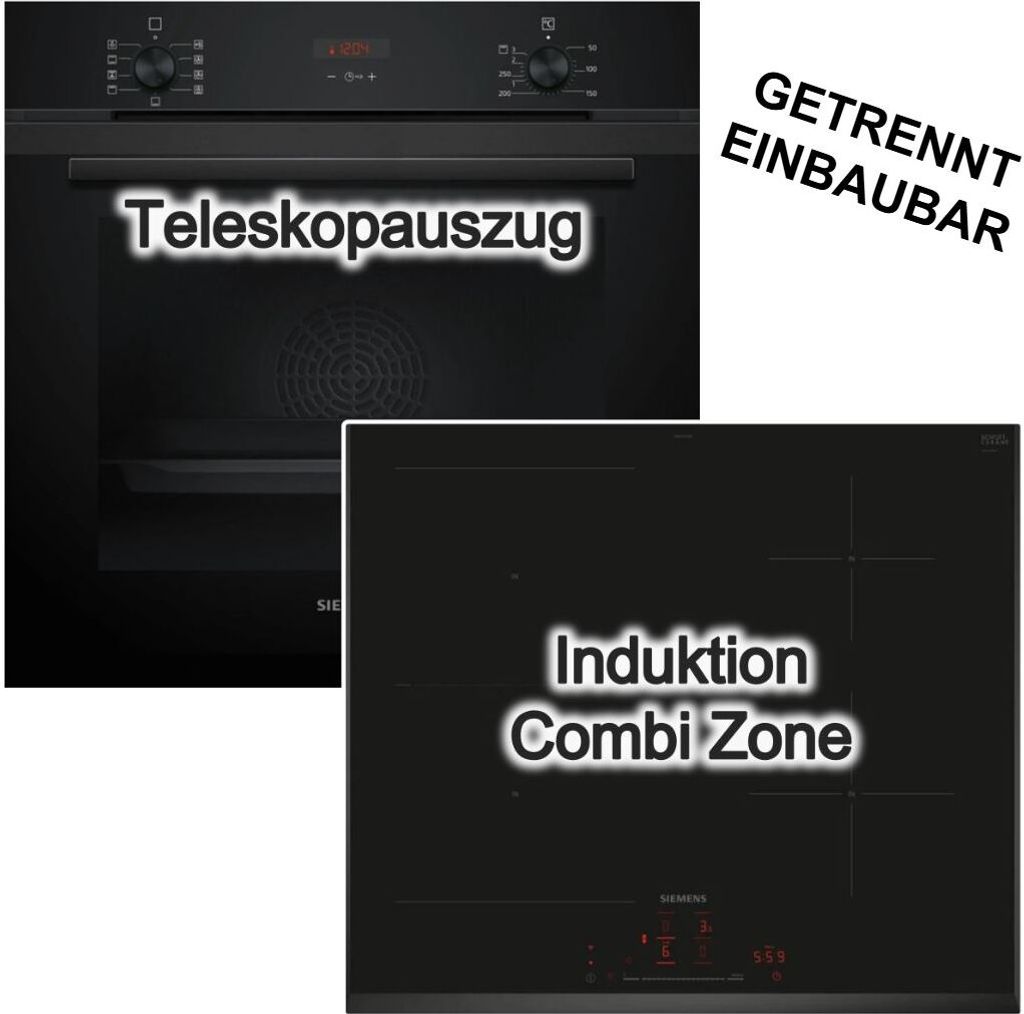 Herdset SIEMENS Backofen Hydrolyse + Induktionskochfeld Combi-Zone autark 60 cm