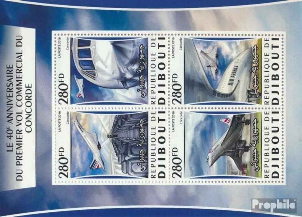 Briefmarken Dschibuti 2016 Mi 1084-1087 Kleinbogen (kompl. Ausg.) postfrisch Concorde