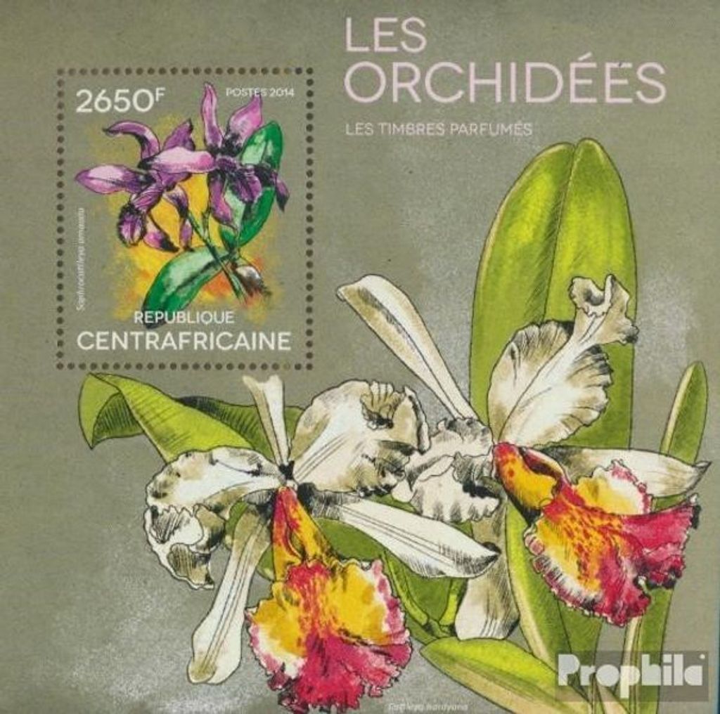 Briefmarken Zentralafrikanische Republik 2014 Mi Block 1161 (kompl. Ausgabe) postfrisch Orchideen – parfümiert