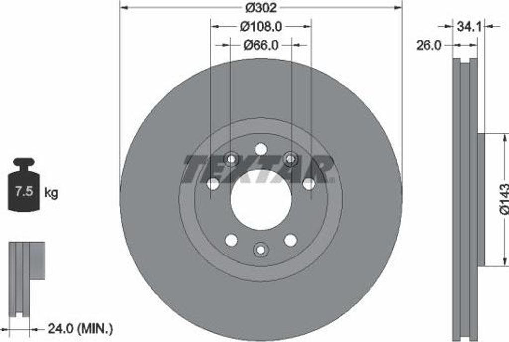 TEXTAR 92268103 Bremsscheibe OE 4249F8 kompatibel mit RCZ