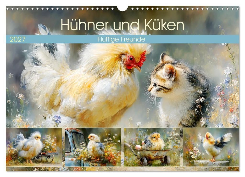 Hühner und Küken. Fluffige Freunde (Wandkalender 2027 DIN A3 quer), CALVENDO Monatskalender