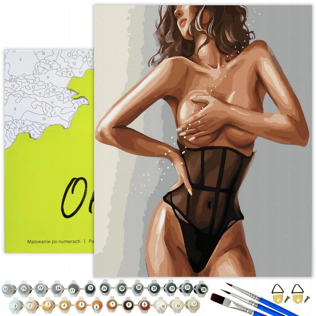 Oh Art! Malen nach Zahlen Erwachsene - Frau im Body Akt Erotik 40 x 50 cm Leinwand Mit Holzrahmen 25 Acrylfarben Set 3 Pinsel DIY Bild Moderne Kunst