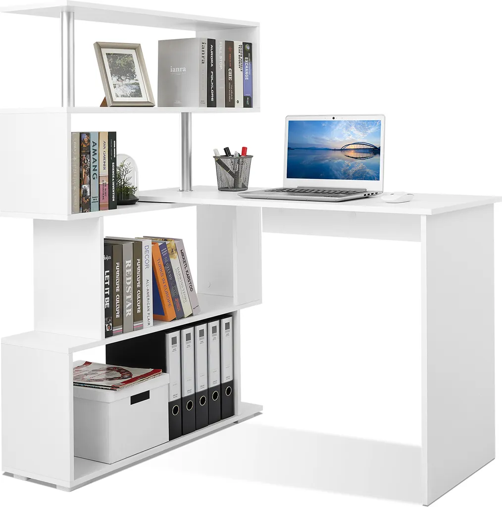 Bureau de télétravail blanc d'angle rotatif pour petits espaces