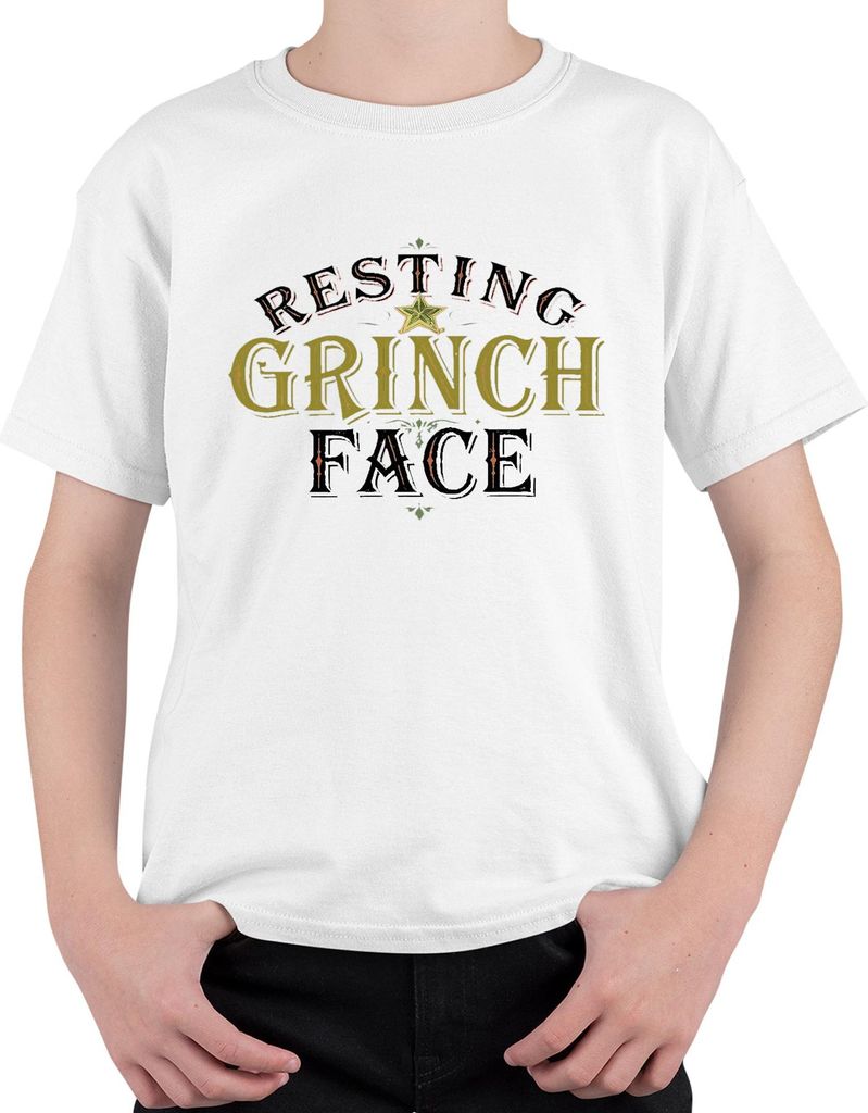 Resting Grinch Face Weihnachten Geschenk lustig grün Vintage Uni Kinder T-Shirt, Weiß, 152