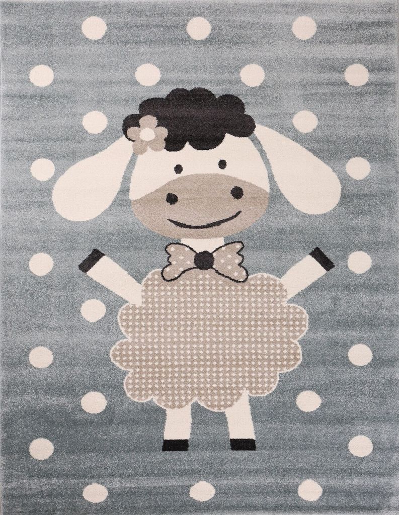 Kinderteppich Kinderzimmer Babyteppich Fröhlicher Schaf Mint Blau Beige Dots, Maße:Ø 120 cm Rund
