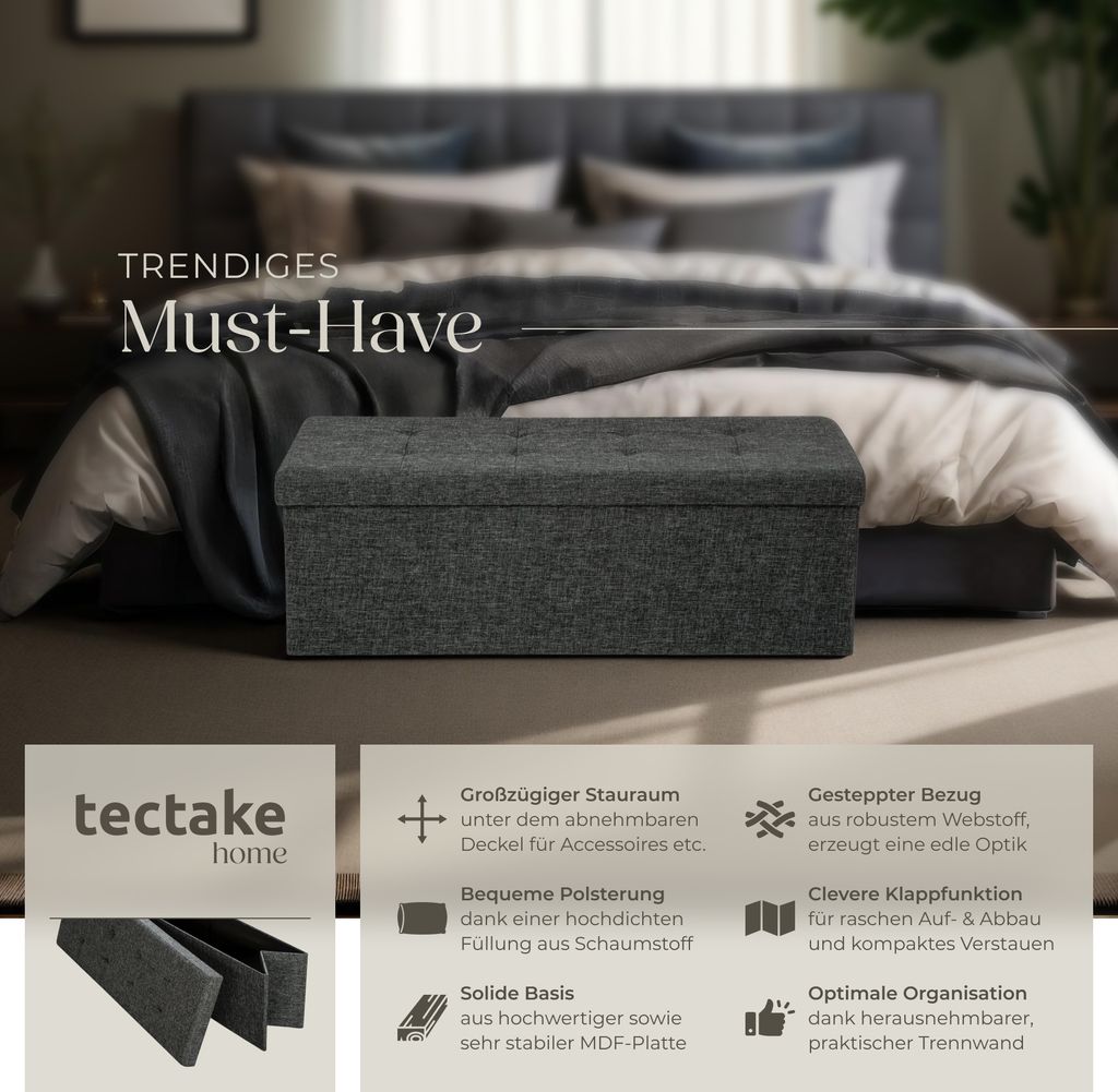 Sitzhocker mit Stauraum 110 x 38 x 38 cm Produktbild 2