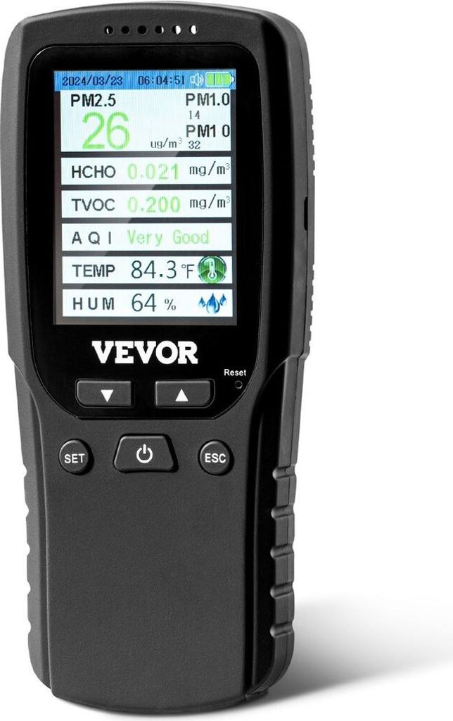 8-IN-1 Air Quality Monitor Meter PM1.0/2.5/10 HCHO TVOC Humidity Tester