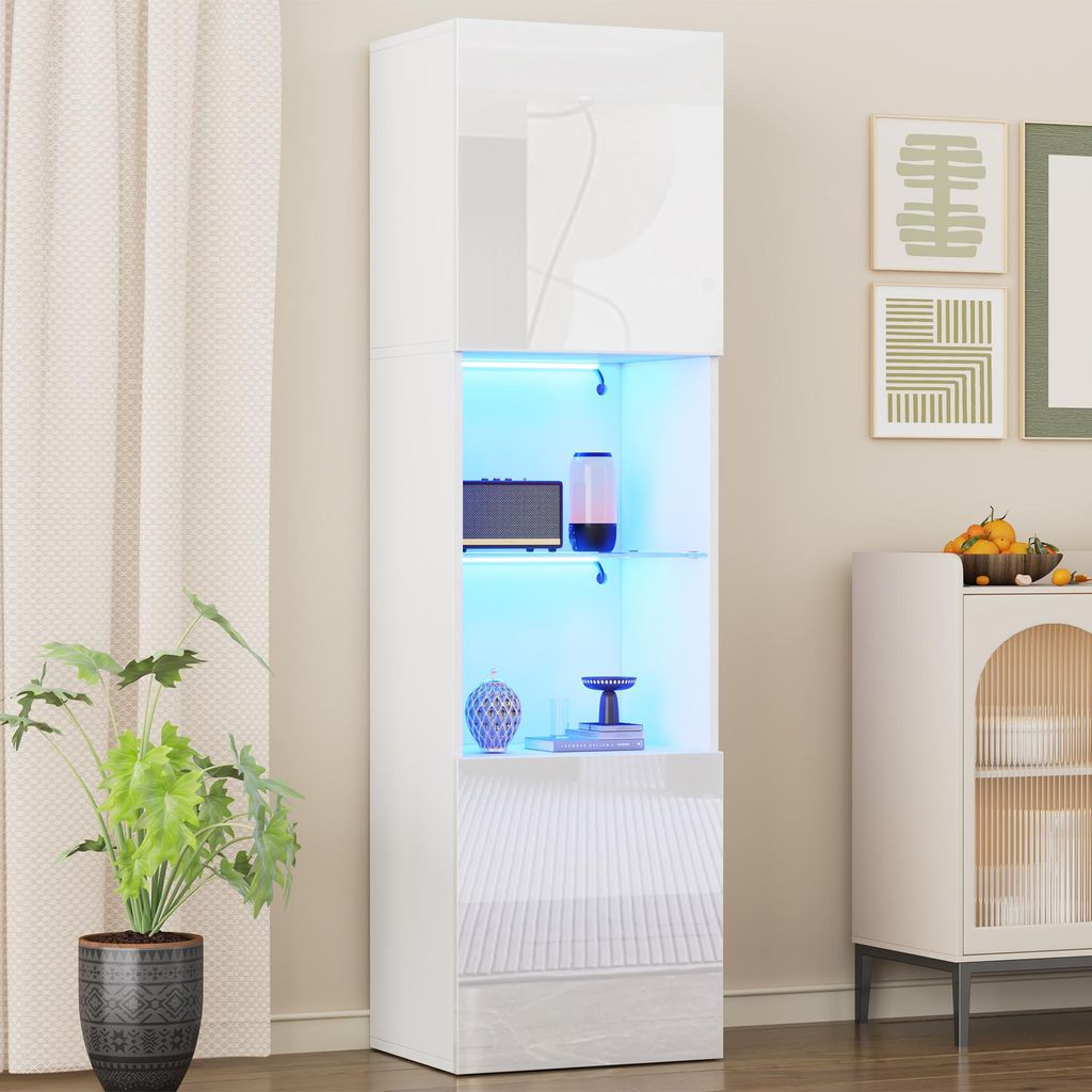 Merax Hochglanze Vitrine mit LED-Beleuchtung, Hochschrank Produktbild 