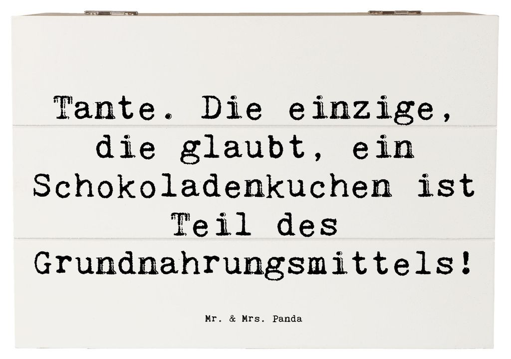 Mr. & Mrs. Panda Kiste Spruch Tante Schokoladenkuchen 22 x 15 cm - Weiß - Geschenk, Holzkiste mit Deckel, Familienmitglieder, Nichte, Geschenkidee...