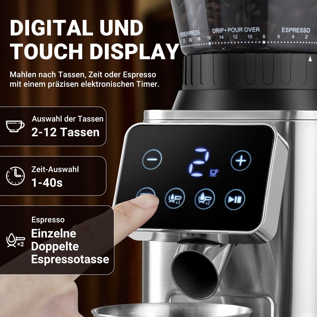 AMZCHEF Elektrische Kaffeemühle Mit 48 Mahlgraden - 250g Bohnenbehälter Für Perfekten Kaffee