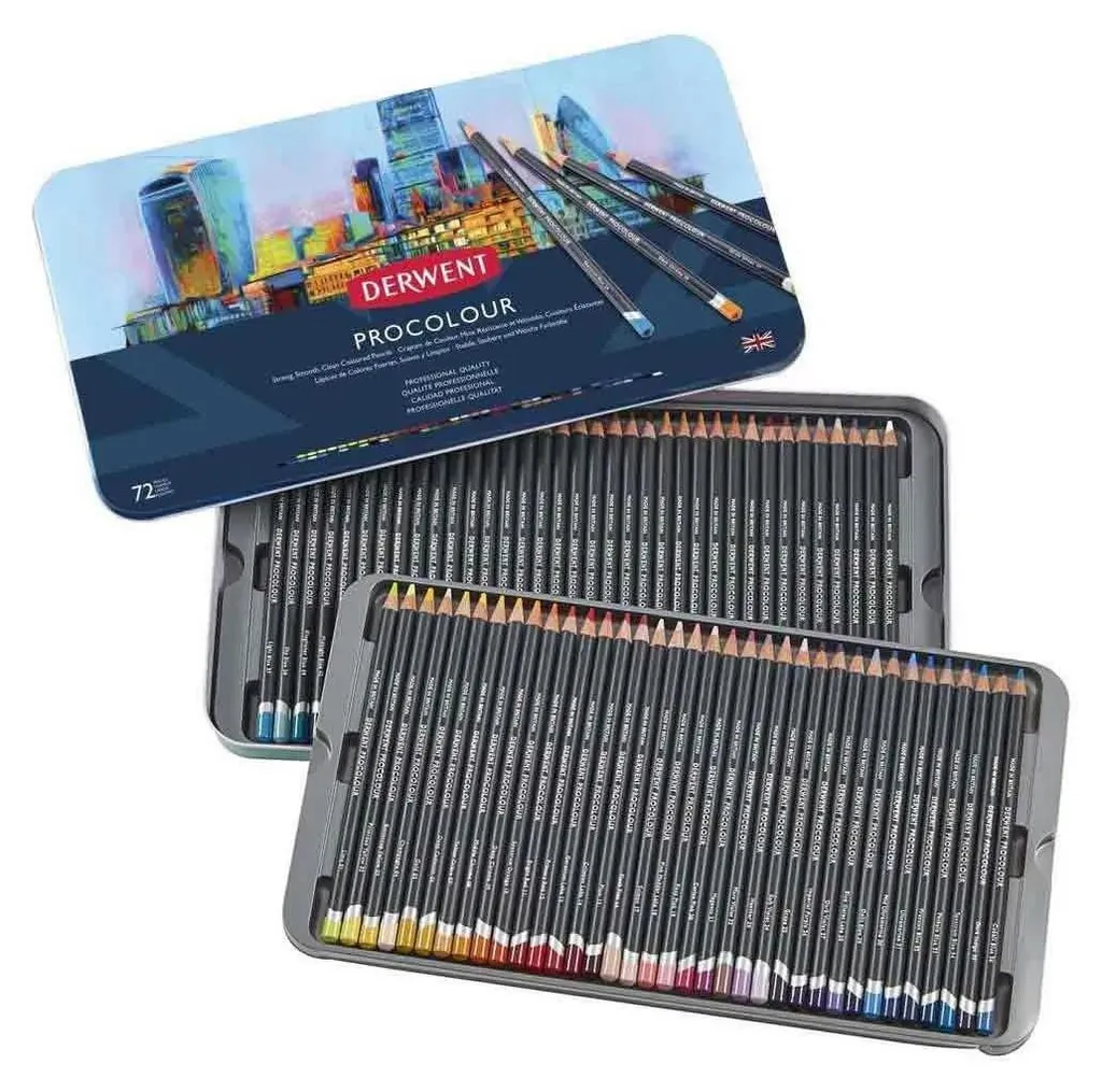 Crayons de couleur Derwent Procolour pigments riches, boîte métal 72