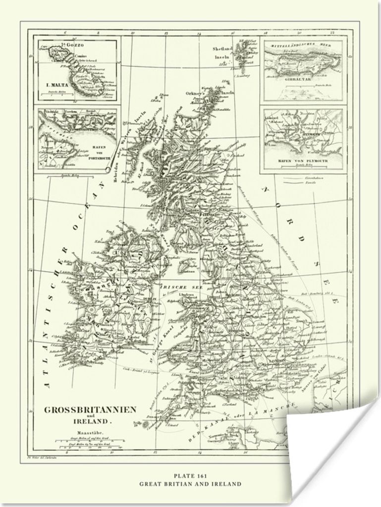 MuchoWow Poster Klassische Weltkarte von Großbritannien und Irland 90x120 cm - Wohnzimmer