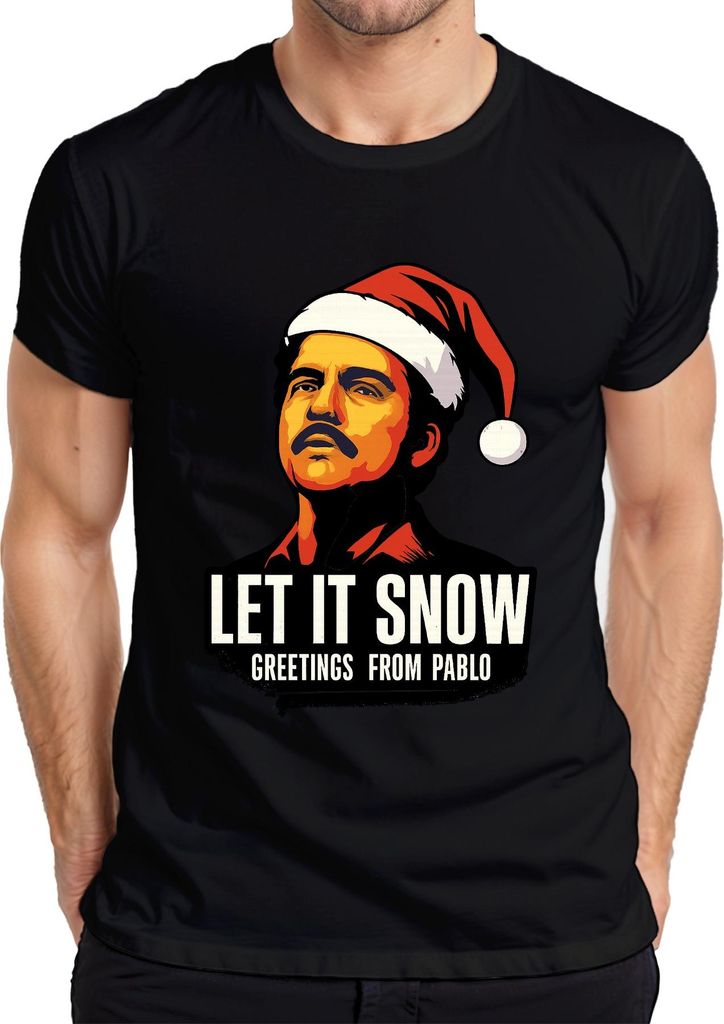 LET IT SNOW Weihnachten Santa Geschenk Pablo Wichtelgeschenk Herren T-Shirt, Schwarz, L