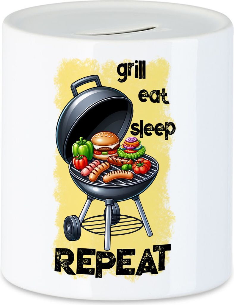 Grill Eat Sleep Repeat BBQ Grillen lustiges Grill Humor Spardose