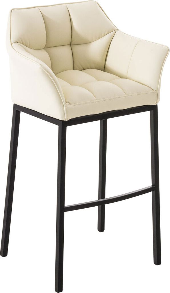 TPFLiving Barhocker Damaskus mit 4-Fuß Gestell schwarz Kunstleder Creme