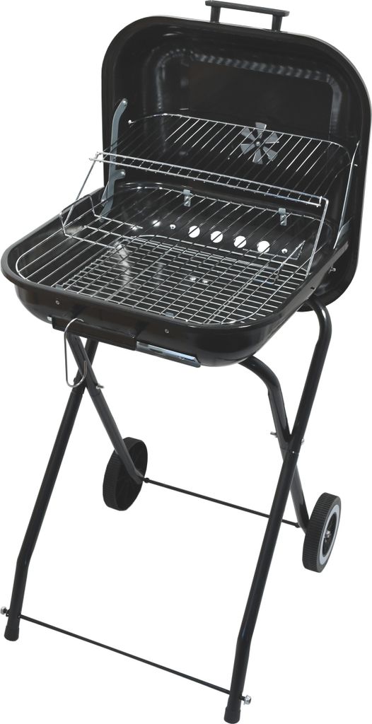 A black charcoal grill on a white background.